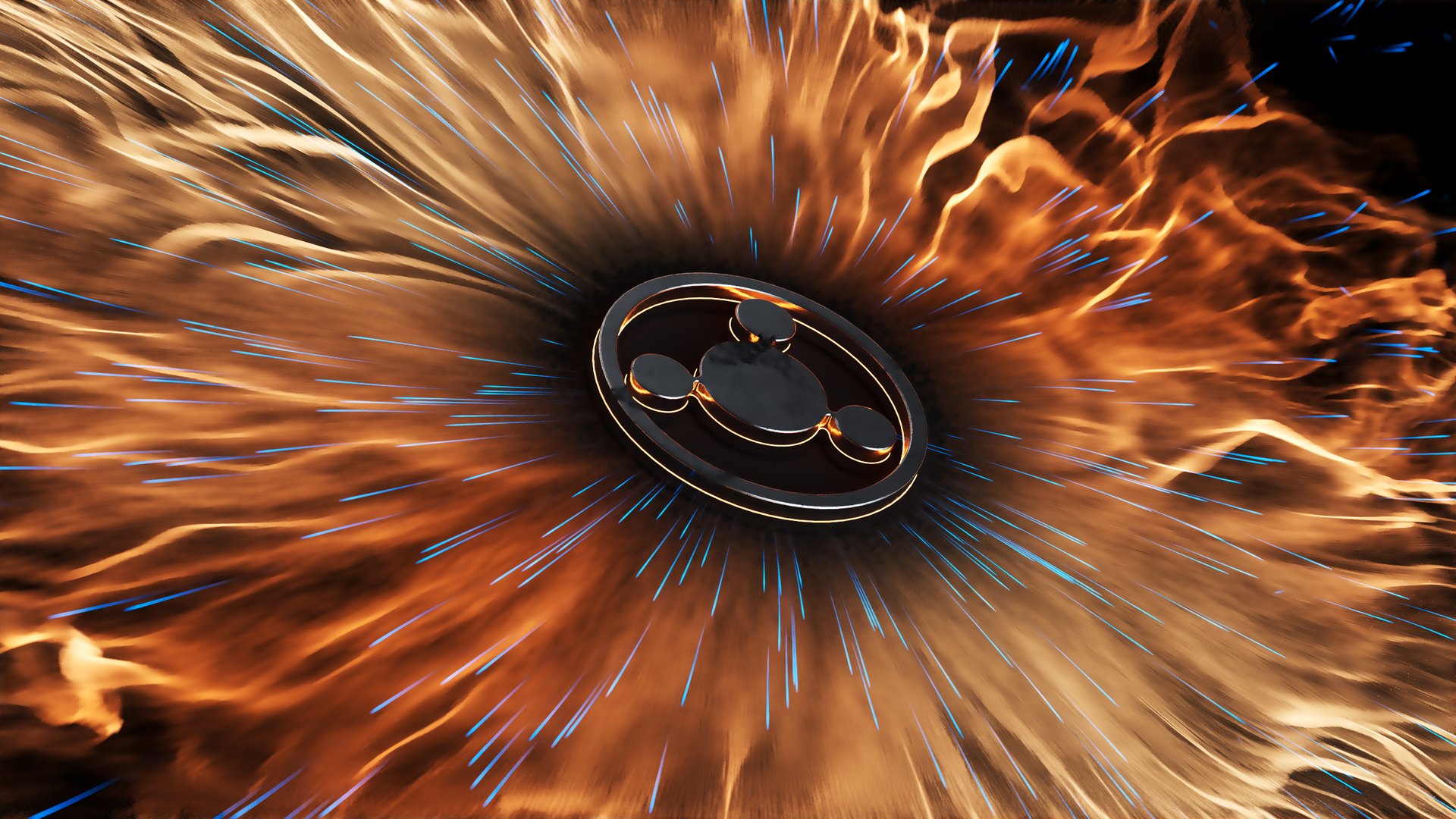INSYDIUM NeXus for Blender key art, fire and sparks around the NeXus emblem